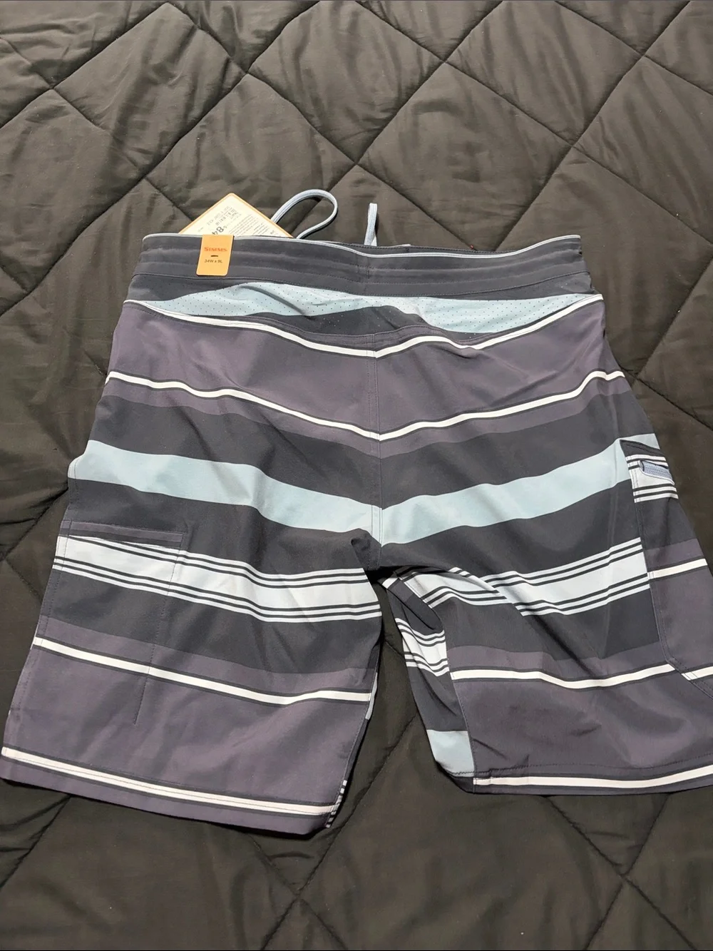 Simms Men's Navy and Light Blue Striped Swim Board Shorts - Picture 3 of 4
